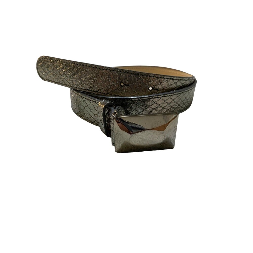 Banana Republic Metallic Silver Leather Belt M Made in Italy Statement Buckle